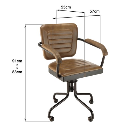 Fauteuil roulettes MARCEL en cuir matelassé