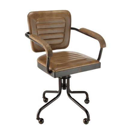 MARCEL Armchair - Padded Leather Seat & Mango Wood Armrests