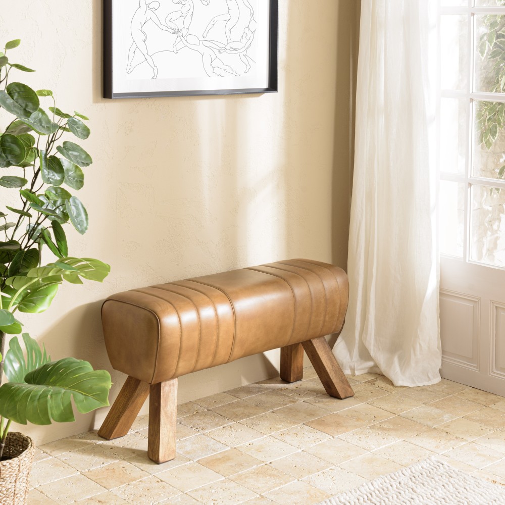 Banc matelassé cuir marron MARCEL