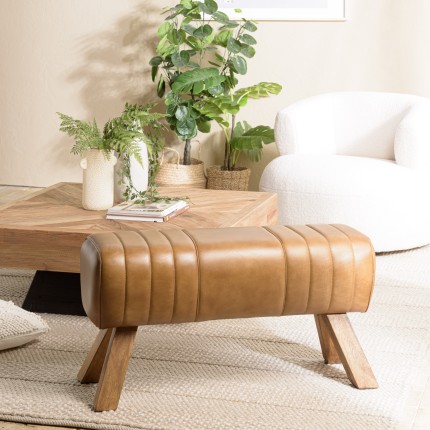 Banc matelassé cuir marron MARCEL