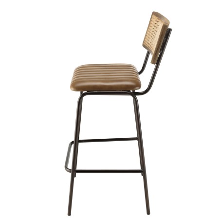 MARCEL Set of 2 Bar Stools - Padded Leather Seat & Straight Backrest