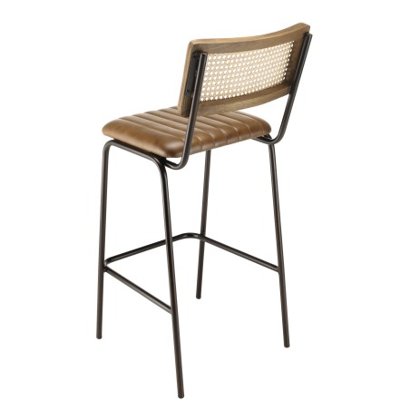 MARCEL Set of 2 Bar Stools - Padded Leather Seat & Straight Backrest
