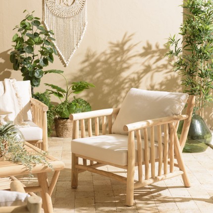 WILL - BORNEO Armchair | Natural Teak Branches with White Cushions