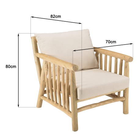 WILL - BORNEO Armchair | Natural Teak Branches with White Cushions
