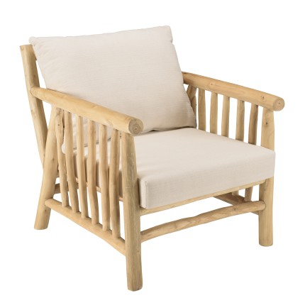 WILL - BORNEO Armchair | Natural Teak Branches with White Cushions