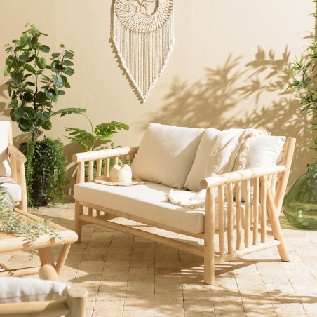 WILL - BORNEO 2-seater Sofa | Natural Teak Branches with White Cushions