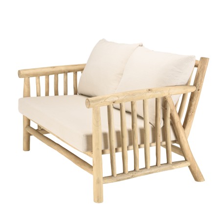 WILL - BORNEO 2-seater Sofa | Natural Teak Branches with White Cushions