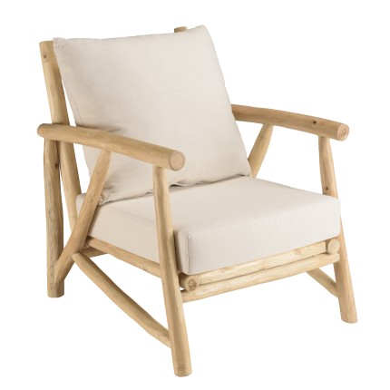 Fauteuil MADURA en teck naturel et coussins blancs