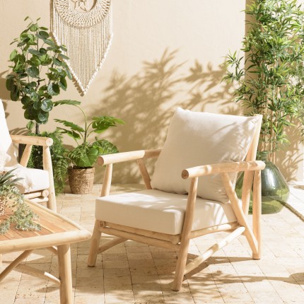 WILL - MADURA Armchair | Natural Teak Branches with White Cushions