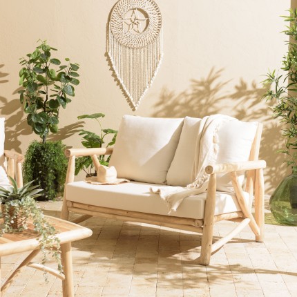 WILL - MADURA 2-seater Sofa | Natural Teak Branches with White Cushions