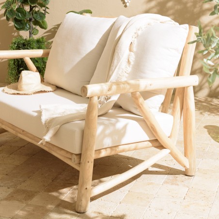 WILL - MADURA 2-seater Sofa | Natural Teak Branches with White Cushions