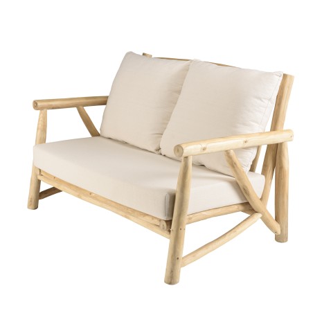 WILL - MADURA 2-seater Sofa | Natural Teak Branches with White Cushions