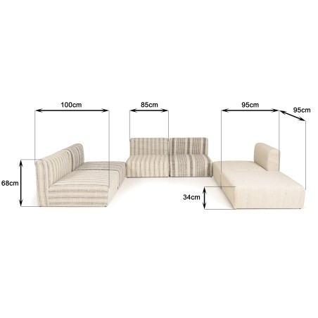GLORIA - 6-Piece Modular Sofa in Grey and Beige Cotton