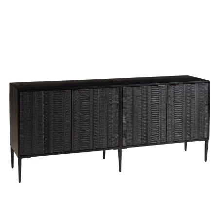 GLORIA - Black Mango Wood Sideboard with 4 Carved Doors and Metal Legs