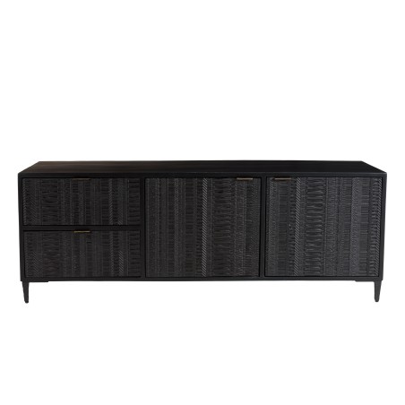 GLORIA Black Mango Wood TV Stand - 2 Doors, 2 Carved Drawers