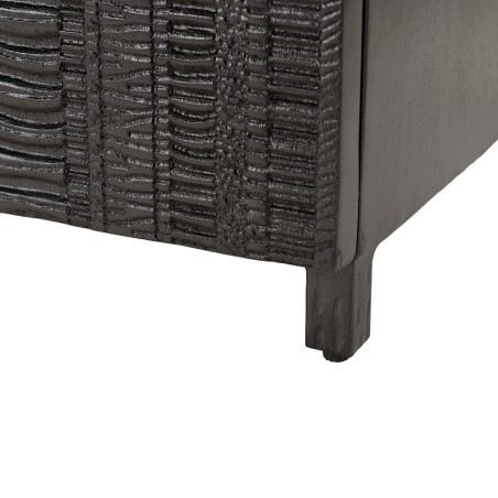 GLORIA Black Mango Wood Bedside Table with Carved Door and Metal Legs