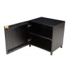 GLORIA Black Mango Wood Bedside Table with Carved Door and Metal Legs
