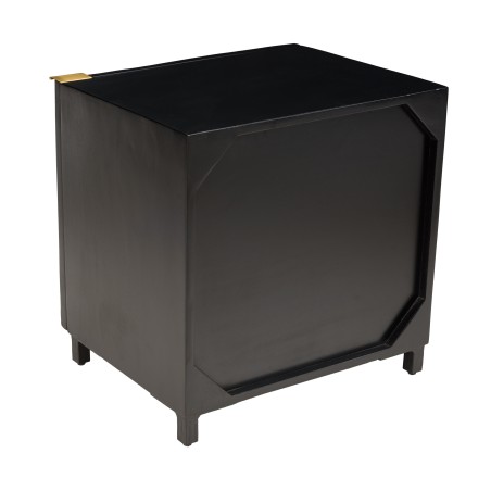 GLORIA Black Mango Wood Bedside Table with Carved Door and Metal Legs