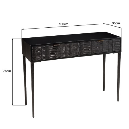 GLORIA Black Mango Wood Console Table with 2 Carved Drawers