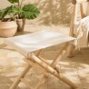 Tabouret pliant en branches de teck - Pieds croisés - Assise tissu