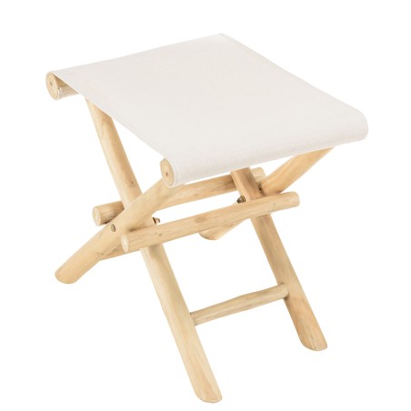 WILL - Folding Stool in Teak Branches | Crossed Legs & Fabric Seat