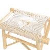 Tabouret WILL en teck naturel et macramé blanc