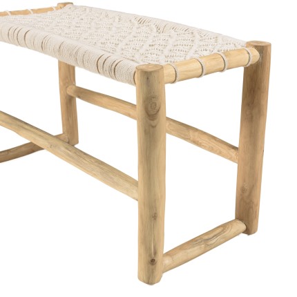 Banc WILL en teck naturel et macramé blanc