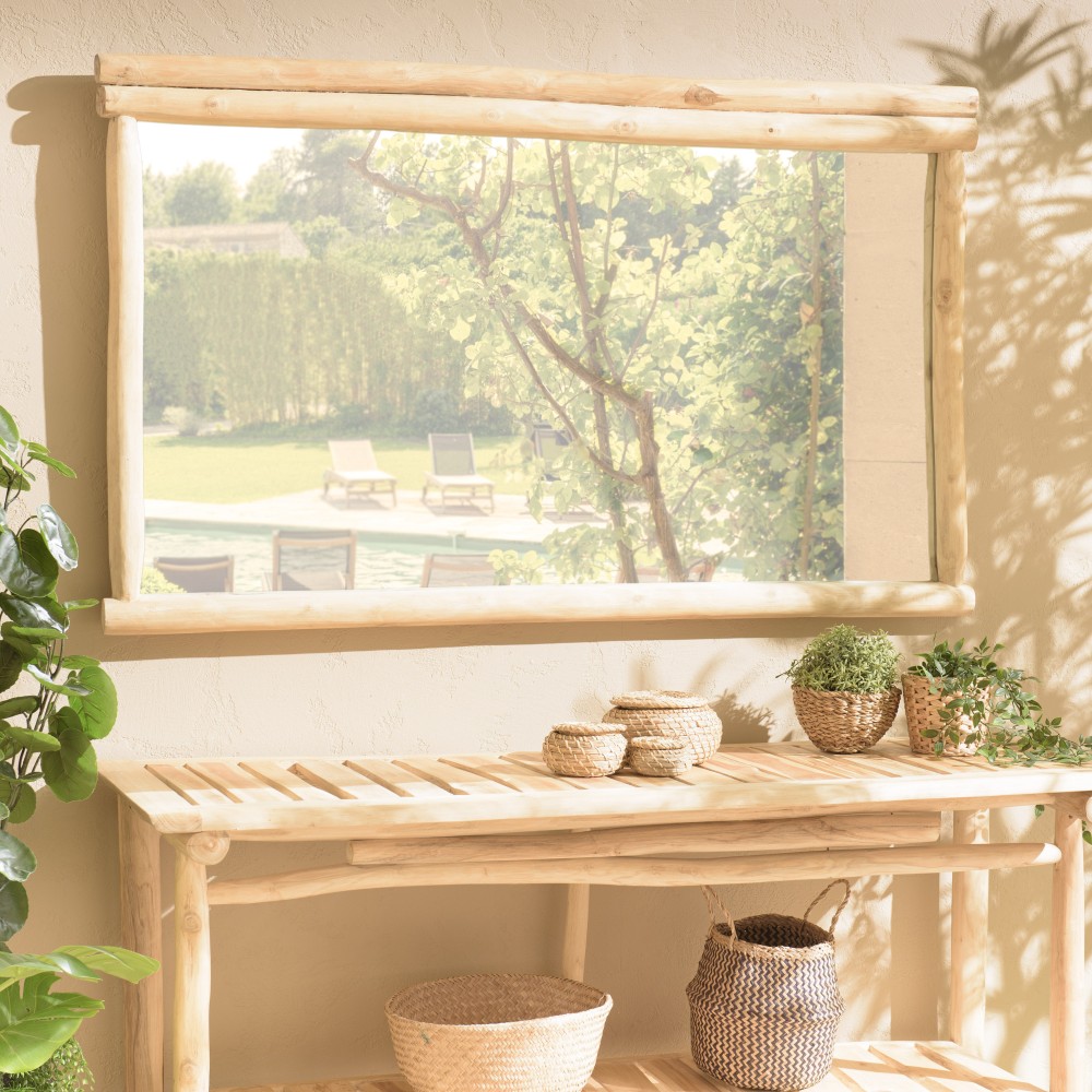 Miroir rectangulaire en branches de teck naturel Miroir rectangulaire en branches de teck naturel