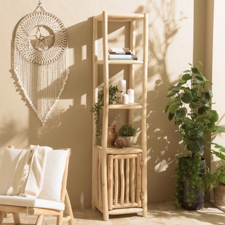 WILL - 2-tier Shelf with 1 Door in Natural Teak Branches