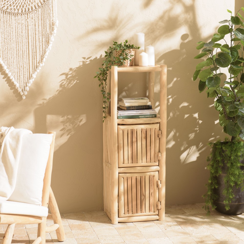 WILL 1-Tier Shelf with 2 Doors - Natural Teak Branches WILL 1-Tier Shelf with 2 Doors - Natural Teak Branches