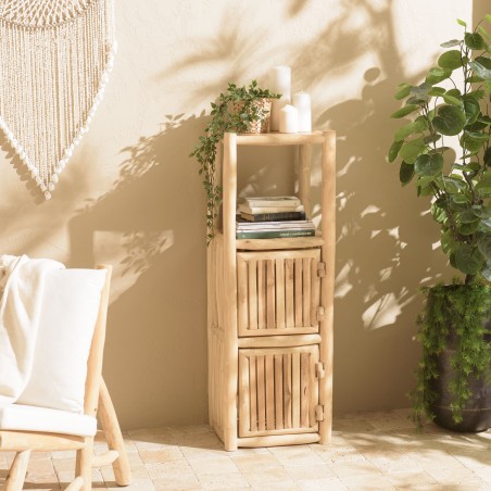 WILL 1-Tier Shelf with 2 Doors - Natural Teak Branches