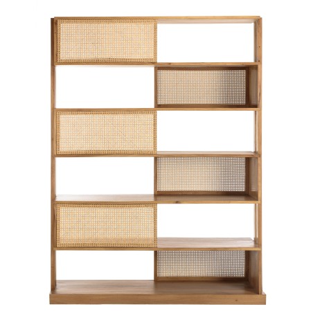 Étagère 6 niveaux en bois de mahogany et cannage naturel