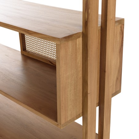 Étagère 6 niveaux en bois de mahogany et cannage naturel