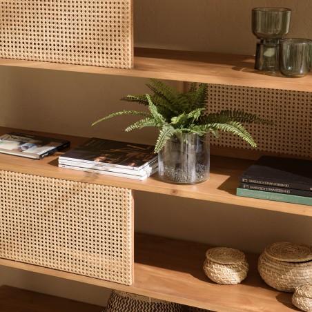 WILL 6-Tier Mahogany Shelf Unit with Natural Cane