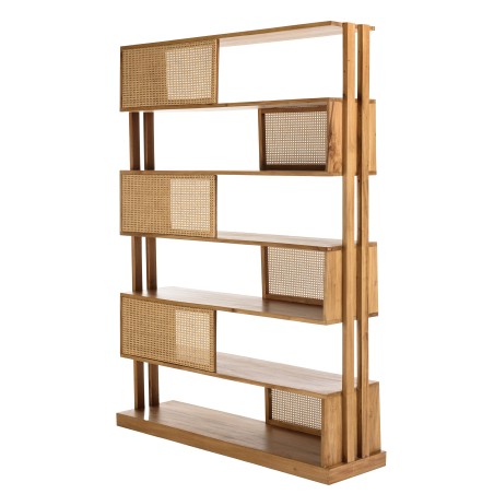 WILL 6-Tier Mahogany Shelf Unit with Natural Cane