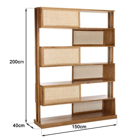 WILL 6-Tier Mahogany Shelf Unit with Natural Cane