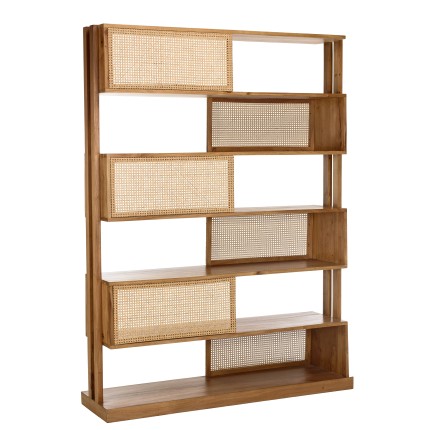 Étagère 6 niveaux en bois de mahogany et cannage naturel