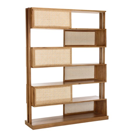 Étagère 6 niveaux en bois de mahogany et cannage naturel