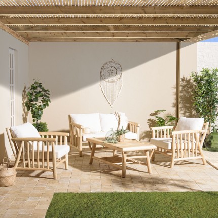 Ensemble BORNEO WILL : canapé 2 p. 2 fauteuils 1 table basse en teck