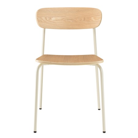 TOM Set of 2 'Schoolboy' Chairs - Ash Wood & White Steel Legs