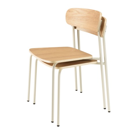 TOM Set of 2 'Schoolboy' Chairs - Ash Wood & White Steel Legs