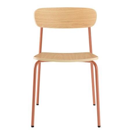 TOM - Set of 2 'Schoolboy' Chairs | Ash Wood & Terracotta Steel
