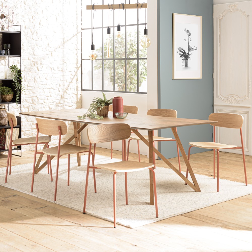 TOM - Set of 2 'Schoolboy' Chairs | Ash Wood & Terracotta Steel TOM - Set of 2 'Schoolboy' Chairs | Ash Wood & Terracotta Steel