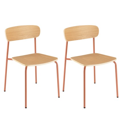 TOM - Set of 2 'Schoolboy' Chairs | Ash Wood & Terracotta Steel