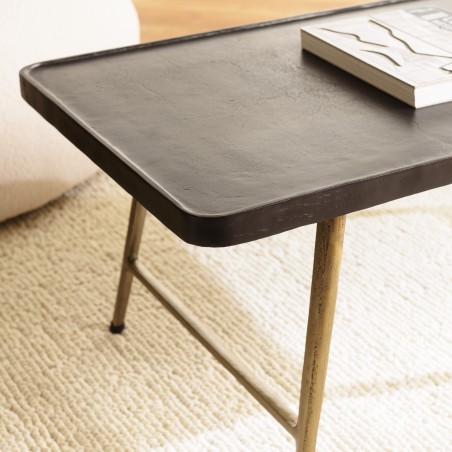 Table basse JOHAN en aluminium noir et doré