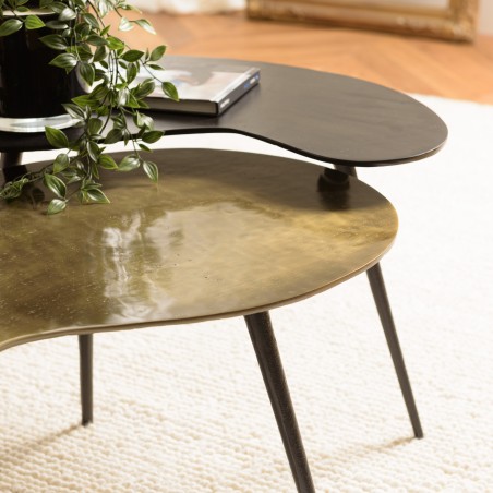 Set de 2 tables basses ovoïdes en aluminium noir mat et doré