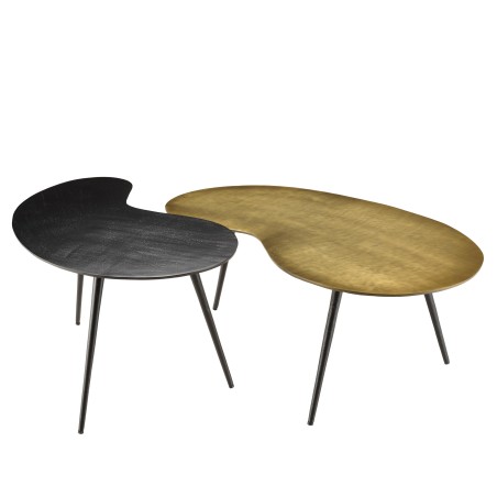 JAMES - Set of 2 Oval Coffee Tables in Matte Black and Gold Aluminum