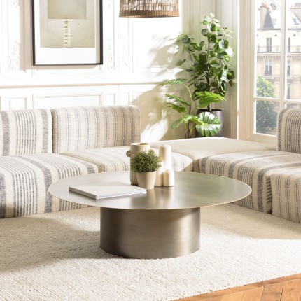 JAMES Round Coffee Table 120x120cm - Black Iron with Gold Trim