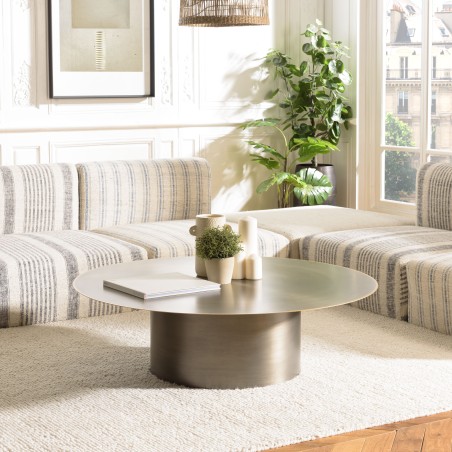 JAMES Round Coffee Table 120x120cm - Black Iron with Gold Trim