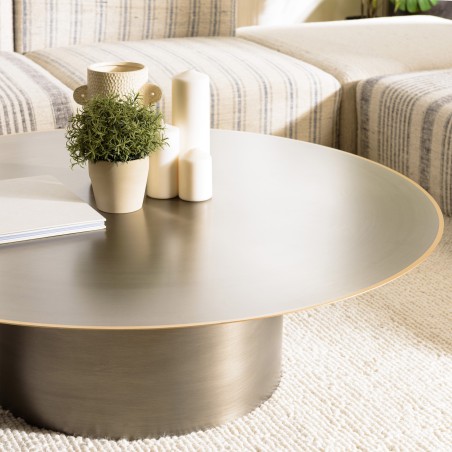 JAMES Round Coffee Table 120x120cm - Black Iron with Gold Trim